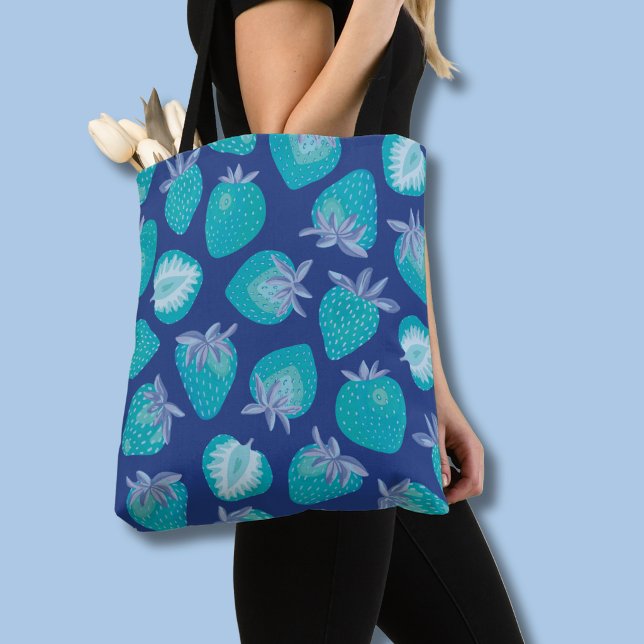 Bolsa Tote Padrão de Morango de Verão Azul (Blue strawberry pattern tote bag)