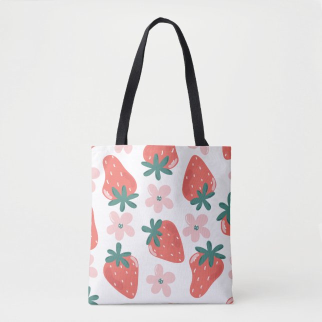 Bolsa Tote Padrão de morango e flor (Frente)