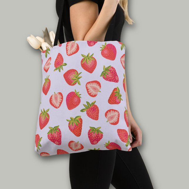 Bolsa Tote Padrão de Morango Rosa (Strawberry all over print tote bag)