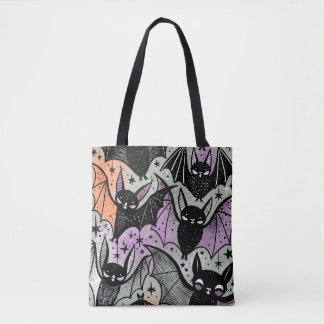 Bolsa Tote Padrão de Morcegos Pretos Coloridos e Caprichosos