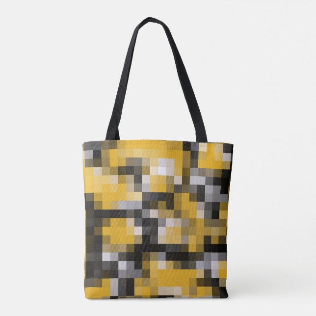 Bolsa Tote Padrão de mosaico preto amarelo moderno da Trendy (Verso)
