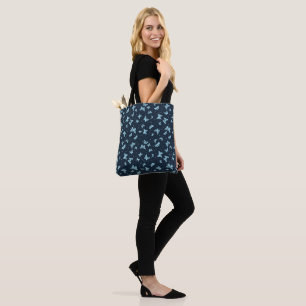 Bolsa Tote Padrão de motivo de borboleta aqua azul escuro vin