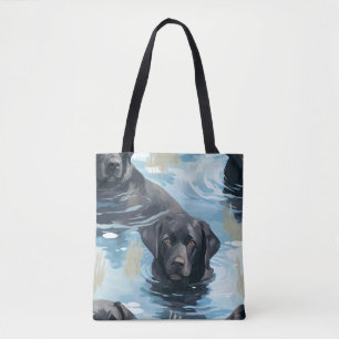 Bolsa Tote Padrão de Natação do Labrador Preto