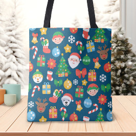Bolsa Tote Padrão de Natal animado em azul