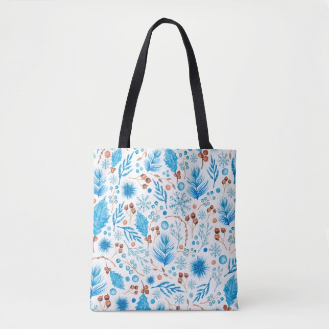 Bolsa Tote Padrão de Natal Azul (Frente)