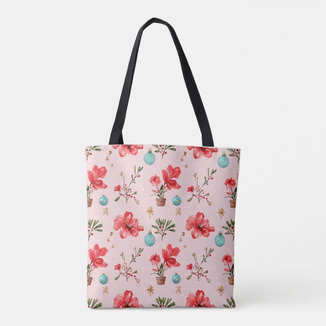 Bolsa Tote Padrão De Natal Com Flores, Mistletoe (Verso)