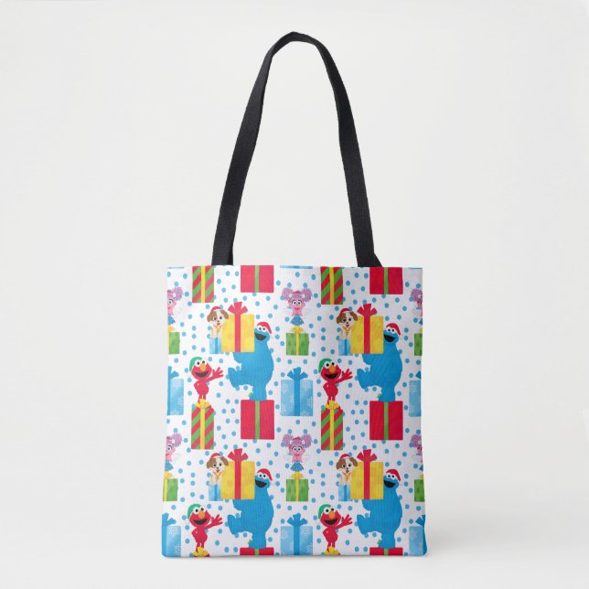 Bolsa Tote Padrão de Natal da Rua Sésamo (Frente)