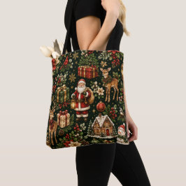 Bolsa Tote Padrão de Natal de Luxo Vintage Feriado