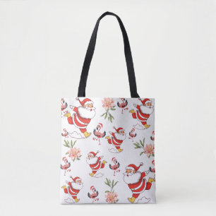 Bolsa Tote Padrão de Natal do Papai Noel Flamingo Tropical