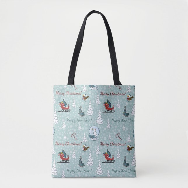 Bolsa Tote Padrão de natal feliz (Frente)