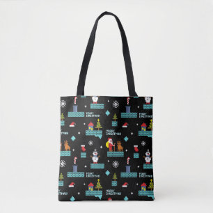 Bolsa Tote Padrão de Natal Merry Pixelado - Design retroativo