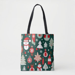 Bolsa Tote Padrão de Natal papai noel árvores verde decência