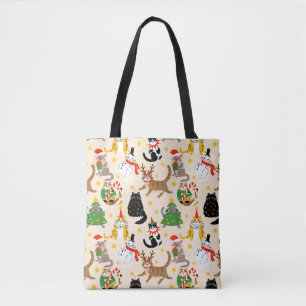 Bolsa Tote Padrão de Natal para Gatos Festivos
