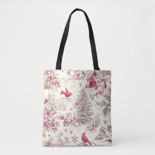Bolsa Tote Padrão de Natal Rustic Bird and Poinsettia (17)