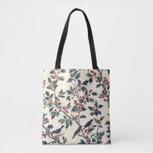 Bolsa Tote Padrão de Natal Rustic Bird and Poinsettia (18)