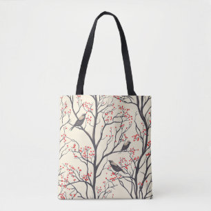 Bolsa Tote Padrão de Natal Rustic Bird and Poinsettia (4)