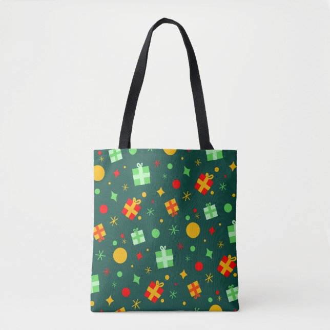 Bolsa Tote Padrão de Natal Verde Divertido (Frente)