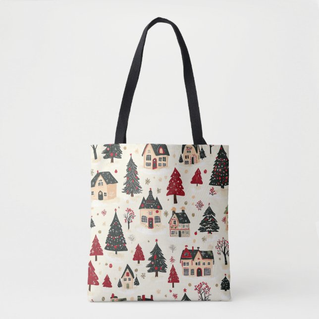 Bolsa Tote Padrão de Natal Vintage Woodland (9) (Frente)