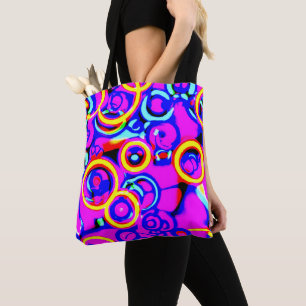 Bolsa Tote Padrão de Neon Colorido Vibrante
