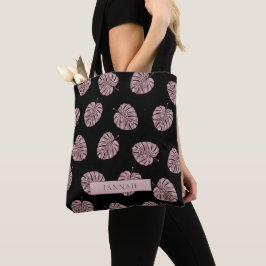Bolsa Tote Padrão de Nome de Folha Tropical Rosa Moderno