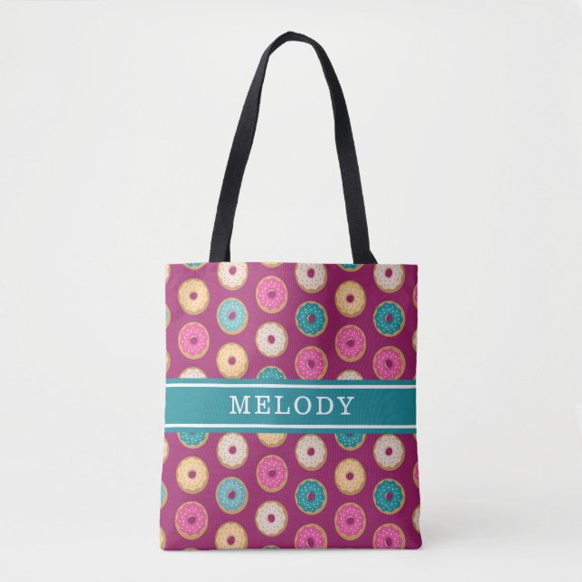 Bolsa Tote Padrão de noz branco em roxo (Frente)