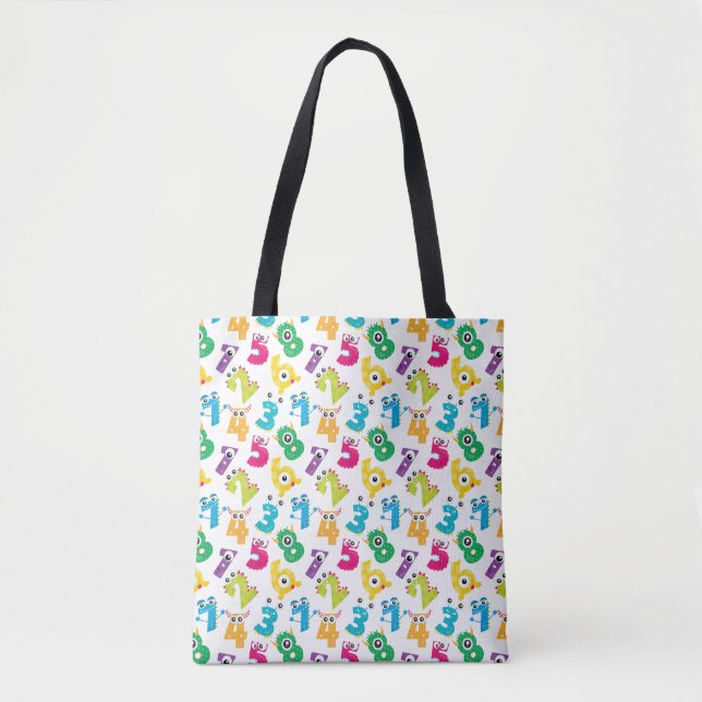 Bolsa Tote Padrão de Números de Monstros de Matemática Divert (Frente)