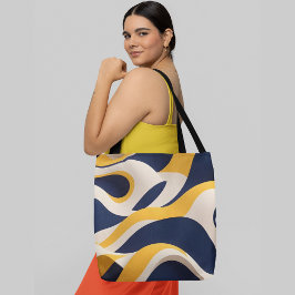 Bolsa Tote padrão de onda abstrato com marinho azul