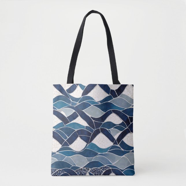 Bolsa Tote Padrão de Onda Azul Branco 01 (Frente)