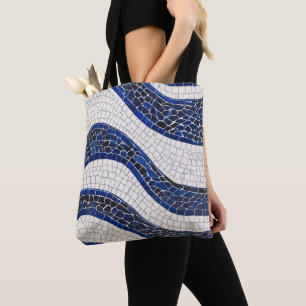 Bolsa Tote Padrão de onda branca azul 04
