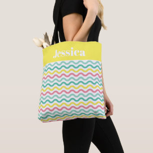 Bolsa Tote Padrão de onda colorido brilhante personalizado