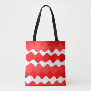 Bolsa Tote Padrão de onda horizontal, vermelho e branco