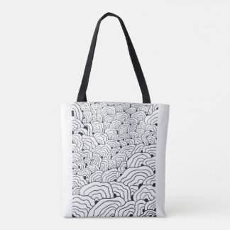 Bolsa Tote Padrão de Onda Monocromática, Arte de Linha Abstra
