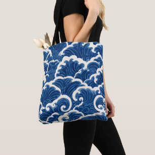 Bolsa Tote Padrão de Onda Oceânica Sem Costura Inspirado no J