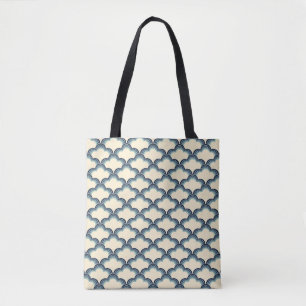 Bolsa Tote Padrão de ondas de estilo reverso azul