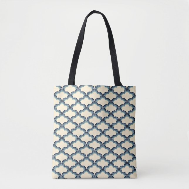 Bolsa Tote Padrão de ondas de estilo reverso azul (Frente)