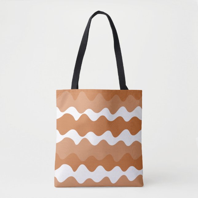 Bolsa Tote Padrão de ondas horizontais castanhas e brancas (Frente)