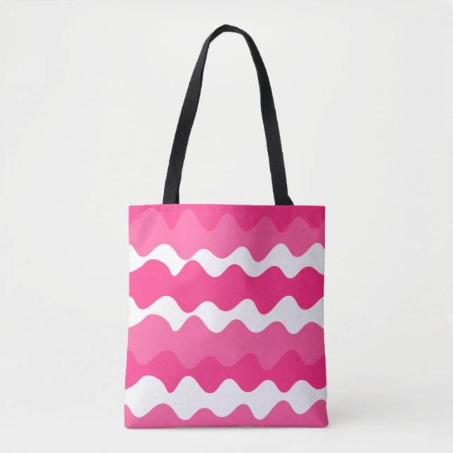 Bolsa Tote Padrão de ondas horizontais rosa e branco (Frente)