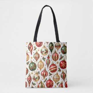 Bolsa Tote Padrão de Ornamento de Natal em Aquarela Vintage