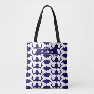 Bolsa Tote Padrão de Osso de Cachorro Personalizado Azul Mari