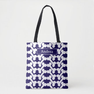 Bolsa Tote Padrão de Osso de Cachorro Personalizado Azul Mari
