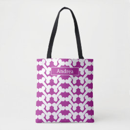Bolsa Tote Padrão de Osso de Cachorro Personalizado Rosa Bran
