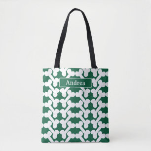 Bolsa Tote Padrão de Osso de Cachorro Personalizado Verde Bra