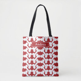 Bolsa Tote Padrão de Osso de Cachorro Personalizado Vermelho 