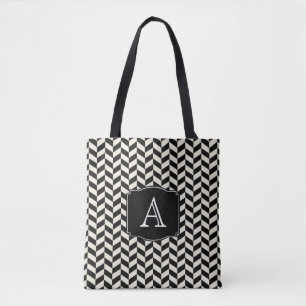 Bolsa Tote Padrão de osso do Herringbone preto e branco