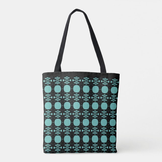 Bolsa Tote Padrão de Oval Preto e Teal de Na moda Elegante (Verso)