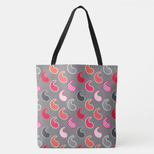 Bolsa Tote Padrão de Paisley Moderno, Coral, Rosa, Cinza / C