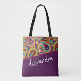Bolsa Tote Padrão de Paisley Roxo Personalizado