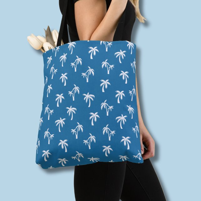 Bolsa Tote Padrão de palmeira tropical azul (Preppy palm tree blue tropical tote bag)