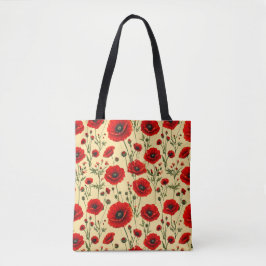 Bolsa Tote Padrão de papoulas vermelhas