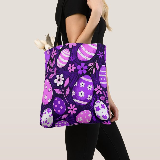 Bolsa Tote Padrão de Páscoa Gótico Roxo (Close Up)